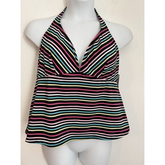 La Blanca Other - La Blanca by Rod Beattie Tankini Top, Size 20W Black Rainbow Stripe Halter New